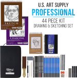 U.S. Art Supply 44-Piece Drawing & Sketching Art Set with 4 Sketch Pads (242 Paper Sheets) - Professional Artist Kit, Graphite, Charcoal, Pastel Pencils & Sticks, Erasers - Pop-Up Carry Case, Student - Image 2